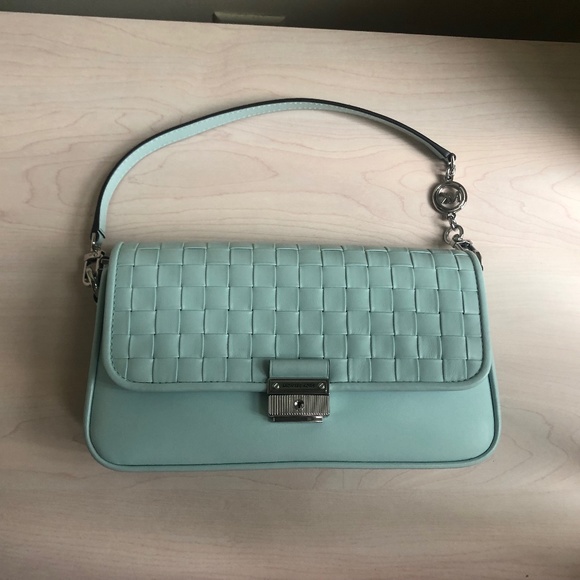 New Michael Kors Aqua Blue Woven Leather Convertible Crossbody & Shoulder Bag - Picture 1 of 9